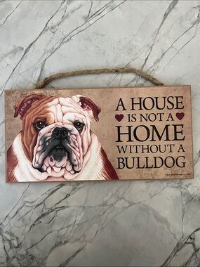 Bulldog Wall Sign with Heart Accents - Brown